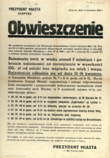 [Afisz] Obwieszczenie : [rejestracja świń]