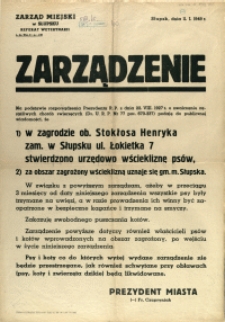 [Afisz] Zarządzenie : [wścieklizna psów]