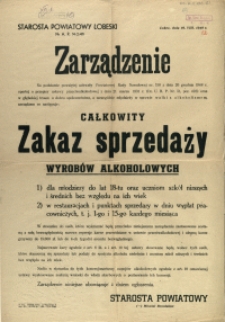 [Afisz] Zarządzenie : [całkowity zakaz sprzedaży alkoholu]