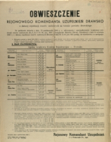 [Afisz] Obwieszczenie Rejonowego Komendanta Uzupełnień Drawsko o dalszej rejestracji rezerw osobowych na terenie powiatu drawskiego