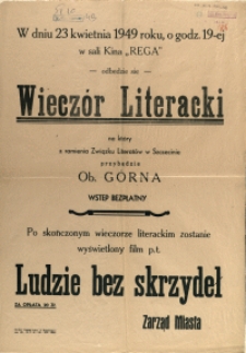 [Afisz. Inc.:] Wieczór Literacki