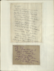 Listy Stanisława Ignacego Witkiewicza do żony Jadwigi z Unrugów Witkiewiczowej. List z 09.09.1931. Kartka pocztowa z 12.09.1931.
