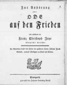Zur Anh&ouml;rung einer Ode auf den Frieden [...] Die Abhandlung betrift das Leben des [...] Johann Jacob Schmid [...]