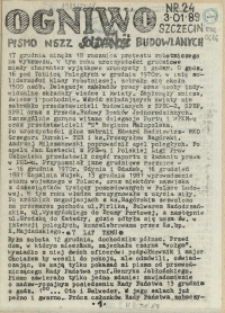 Ogniwo : pismo NSZZ "Solidarność" Budowlanych Region Pomorza Zachodniego. 1989 nr 24