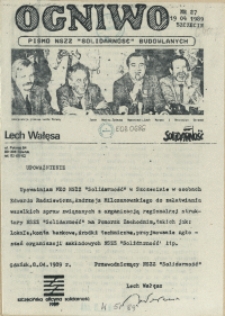 Ogniwo : pismo NSZZ "Solidarność" Budowlanych Region Pomorza Zachodniego. 1989 nr 27