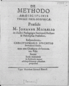 De Methodo In Disciplinis Theses Philosophicae