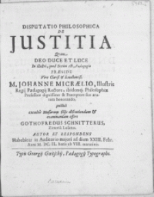 Disputatio Philosophica De Justitia [...]
