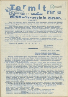 Termit : pismo NSZZ "Solidarność" WPKM w Szczecinie. 1989 nr 38