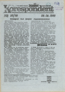 Korespondent : biuletyn MKO NSZZ "Solidarność" Szczecin. 1989 nr 25