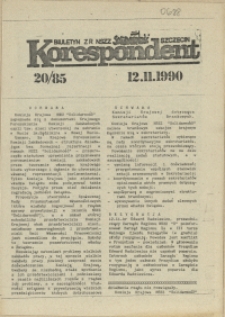 Korespondent : biuletyn MKO NSZZ "Solidarność" Szczecin. 1990 nr 20
