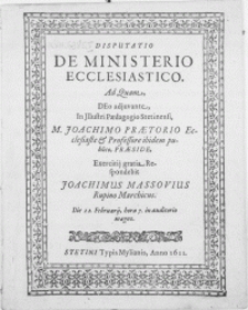Disputatio De Ministerio Ecclesiastico