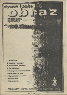 Obraz : miesięcznik społeczny. 1985 nr 1
