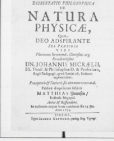 Dissertatio Philosophica De Natura Physicae