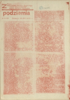 Z Podziemia : pismo Regionalnego Komitetu Związkowego NSZZ "Solidarność" Region Pomorze Zachodnie. 1984 nr 1