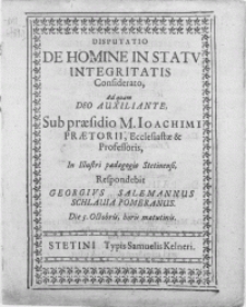 Disputatio De Homine In Statv Integritatis Considerato, Ad quam Deo Auxiliante