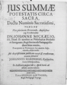 Jus Summae Potestatis Circa Sacra, Ductu Numinis Sacratissimi