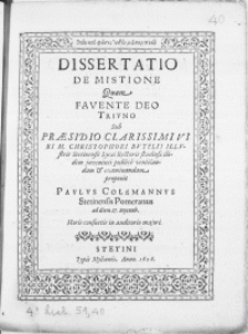Dissertatio De Mistione Quam Favente Deo Trivno