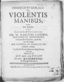 Dissertatio Moralis De Violentis Manibus