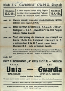 [Afisz. Inc.:] Klub Z.S. "Gwardia" C.W.M.O. Słupsk [...]