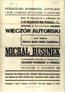 [Afisz. Inc.:] Spółdzielnia Wydawnicza "Czytelnik" i Klub Literacko-Artystyczny w Szczecinie [...]