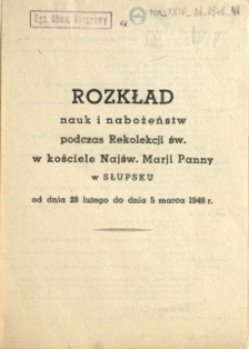 Rozkład nauk i nabożeństw podczas Rekolekcji św. [...]