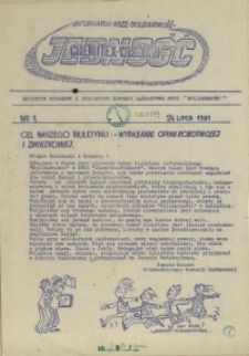 Jedność : informator NSZZ-Solidarność Chemitex-Wiskord : biuletyn wydawany z inicjatywy komisji zakładowej NSZZ "Solidarność". 1981 nr 1