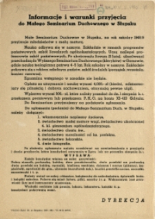 [Afisz] Informacje i warunki przyjęcia do Małego Seminarium Duchownego w Słupsku