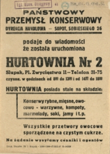 [Druk ulotny. Inc.:] Państwowy Przemysł Konserwowy [...] podaje do wiadomości [...]