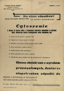 [Afisz. Inc.:] Nie niszcz odpadków!! [...]