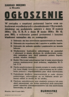 [Afisz] Ogłoszenie : W związku z częstymi pożarami lasów oraz zabudowań [...]