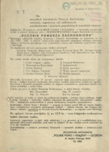 [Inc.:] Do wszystkich mieszkańców Pomorza Zachodniego [...]