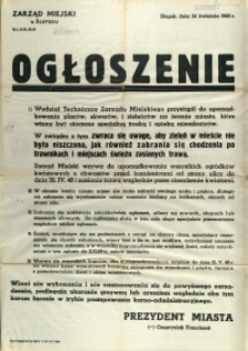 [Afisz. Inc.:] Ogłoszenie: Wydział Techniczny Zarządu Miejskiego przystąpił do uporządkowania placów [...]