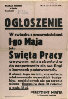 [Afisz] Ogłoszenie : [obchody święta 1 Maja]