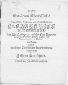 Letztes Denck- und Ehren-Mahl, Dess [...] Hn. Christoff Duderstadt [...] Commendanten in Wollin: bey Dessen daselbst beschehenden [...] Erden-Bestätigung