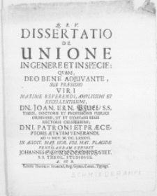 Dissertatio De Unione In Genere et in specie [...]