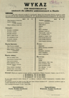 [Afisz] Wykaz cen maksymalnych ustalonych dla zakład&oacute;w gastronomicznych miasta Słupska