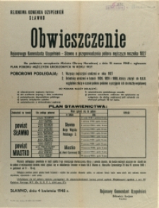 [Afisz] Obwieszczenie Rejonowego Komendanta Uzupełnień - Sławno o przeprowadzeniu poboru mężczyzn rocznika 1927