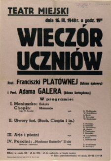 [Afisz. Inc.:] Wieczór uczniów
