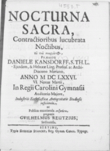 Nocturna Sacra, Contractioribus lucubrata Noctibus [...]