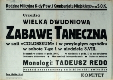 [Afisz] Rodzina Milicyjna K-dy Pow. i Komisarjatu Miejskiego oraz S.O.K. urządza wielką dwudniową zabawę taneczną [...]