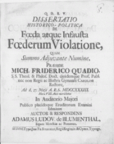 Dissertatio Historico-Politica de Foeda atqve Infausta Foederum Violatione
