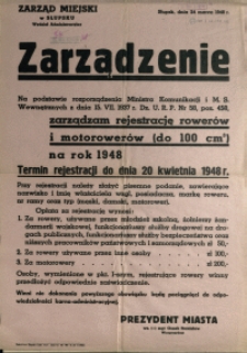 [Afisz] Zarządzenie : [rejestracja rowerów i motorowerów]