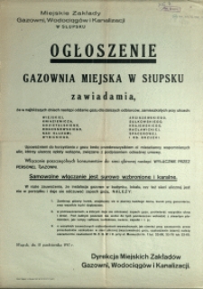 [Afisz] Ogłoszenie : Gazownia Miejska w Słupsku zawiadamia [...]