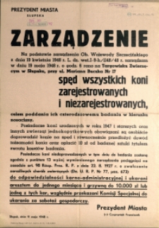 [Afisz] Zarządzenie : [spęd wszystkich koni zarejestrowanych i niezarejestrowanych]