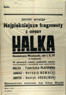 [Afisz. Inc.:] Najpiękniejsze fragmenty z opery Halka