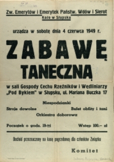 [Afisz. Inc.:] Zw. Emerytów i Emerytek Państw. Wdów i Sierot urządza [...]