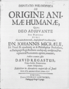 Disputatio Philosophica De Origine Animae Humanae