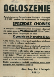 [Afisz] Ogłoszenie : [sprzedaż choinek]