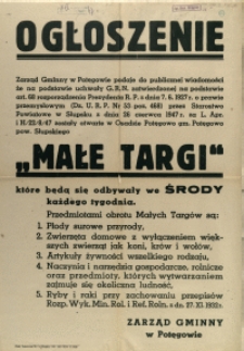 [Afisz] Ogłoszenie : "Małe Targi"