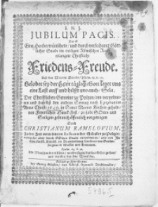 Jubilum Pacis. Das ist Eine Hocherwünschete und [...] erlangete Christliche Friedens-Freude [...] Der Christlichen Gemeine zu Poltzin [...] Anno 1649 in Sanct Marien Kirchen gehaltenen Feyerlichen Danck-Festgehaltenen [...] Danck-Fest [...]